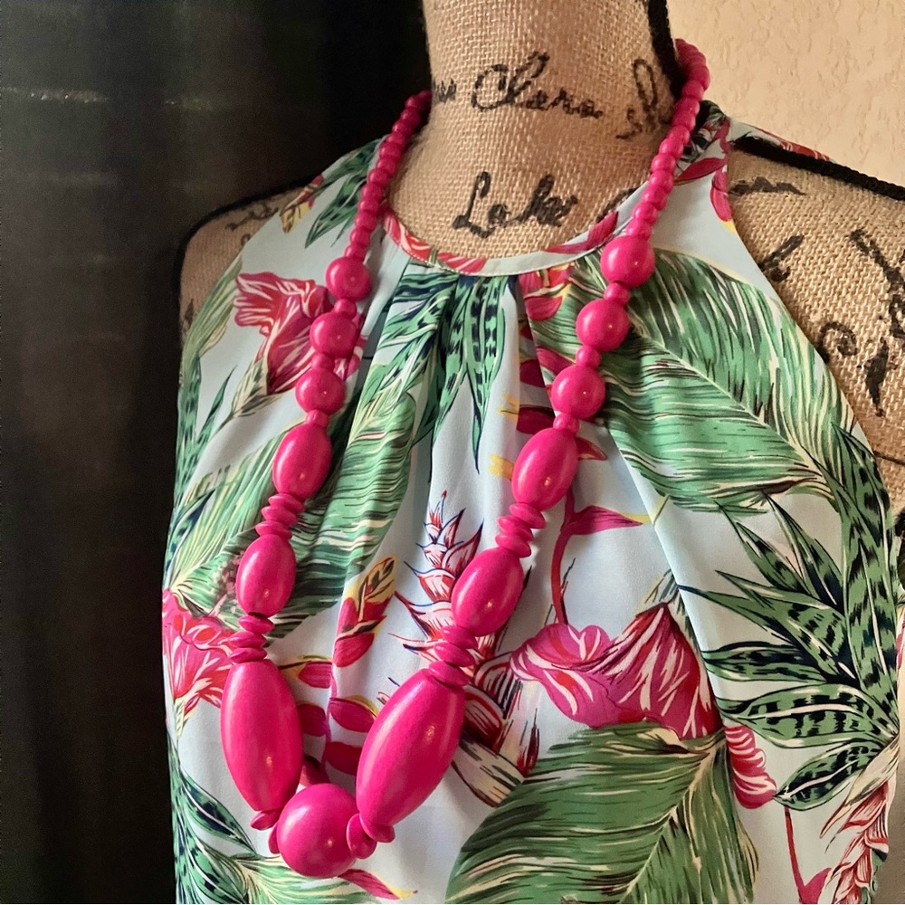 Pink chunky wooden bead necklace and earrings